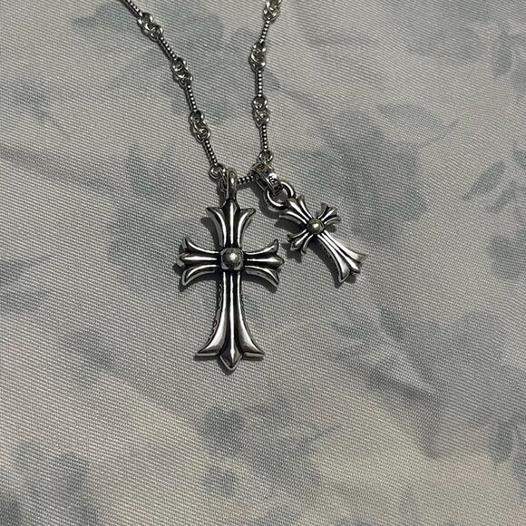 Chrome Hearts Black Diamond 2x Cross Silver Necklace - Picture 5 of 10